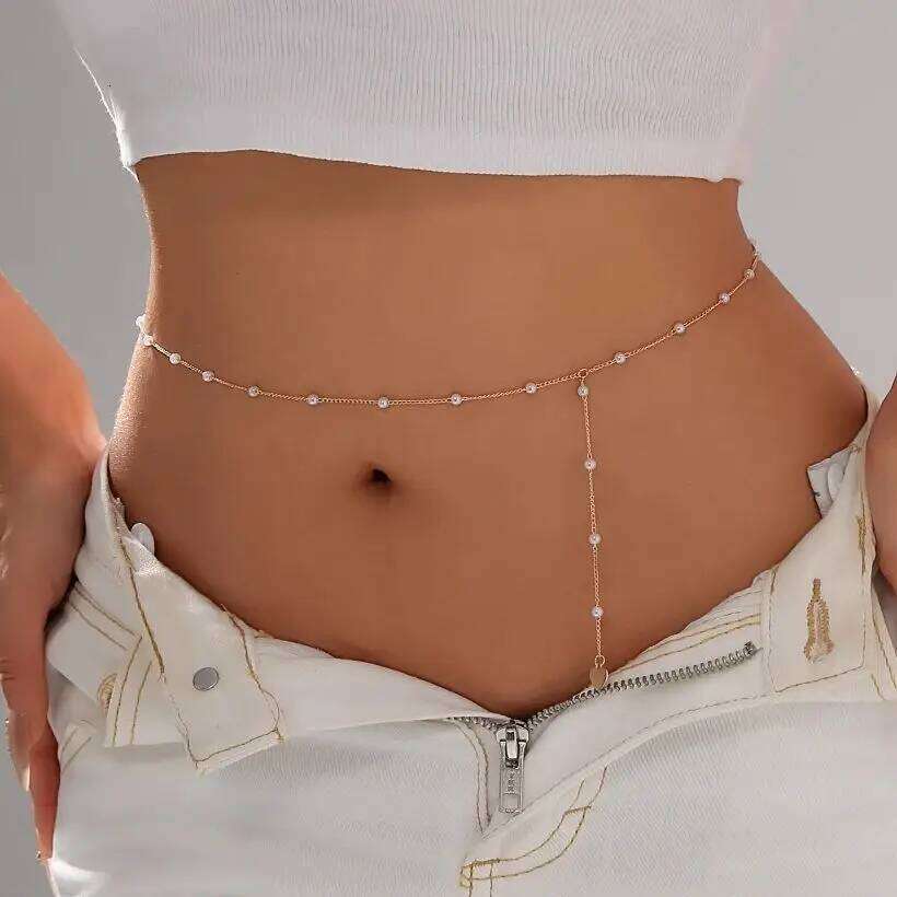 KunJoe Elegant Imitation Pearl Long Tassel Waist for Women Sexy Bikini Heart Pendant Belly Chain Summer Body Jewelry H260228