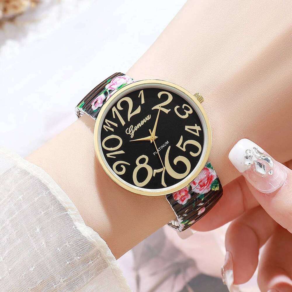 1/2/3/4PCS Fashion Flowers Printed Women Luxury Elastic Strap Arabic Quartz es Reloj Mujer Girls ClockWithout Box H260228