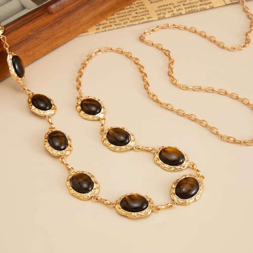 New Retro Resin Cat Eye Gemstone Metal Waist Adjustable Temperament Link Belt Body Chain For Women H260228