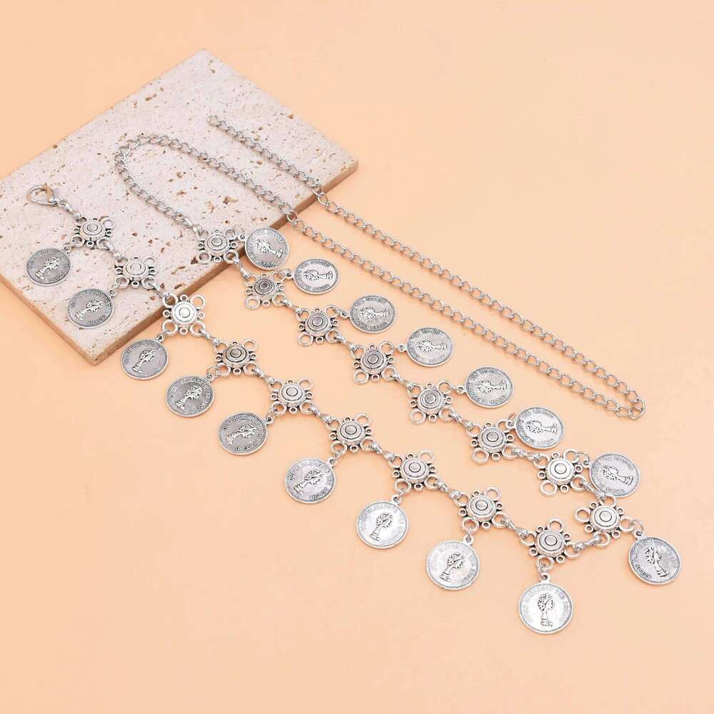 New Vintage Ethnic Style Metal Coin Tassels Belt Bohemian Tassel Dress Slim Waist Accessory Unisex Body Chain 105cm H260228