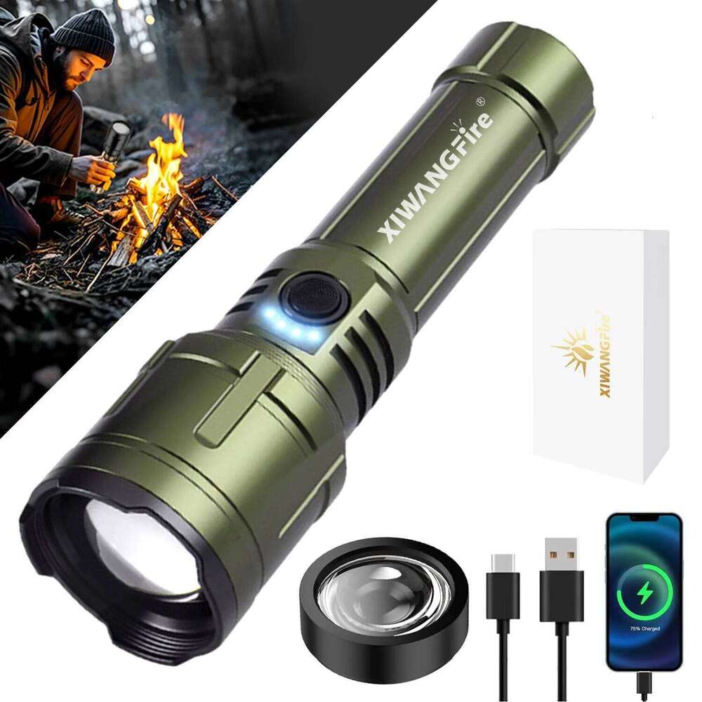 1500LM Portable Rechargeable LED Flashlights,Multi-functional With Focusing Mirror Light,Camping Fishing Emergency Zoom Lantern Z260301