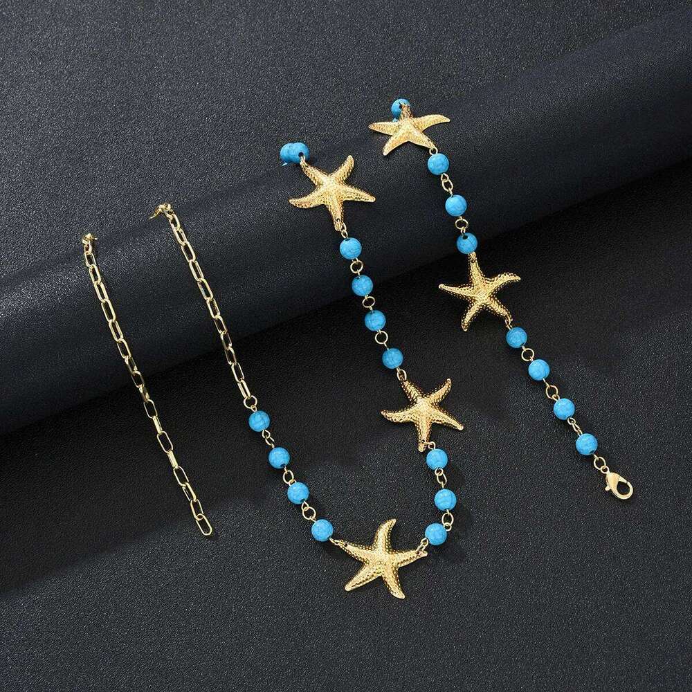 Bohemian Turquoise Starfish Waist for Women Trendy Temperament Gold Color Belly Chain Summer Beach Bikini Body Jewelry New H260228