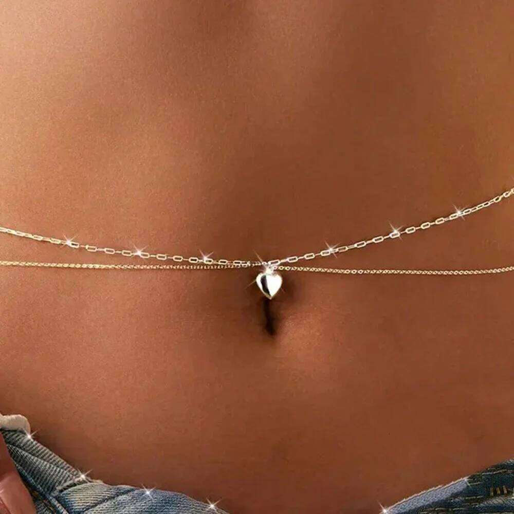 1pc Minimalist Heart Sexy For Women, Double Waist Chain, Fashionable Versatile Layered Body Chain H260228