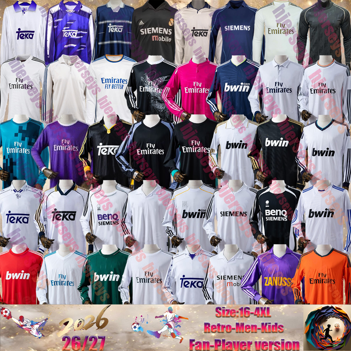 Retro Reals Madrid long sleeves Soccer Jersey 00 01 02 03 05 06 07 09 10 11 12 13 14 15 16 17 18 19 20 21 KAKA GUTI Ramos SEEDORF CARLOS RONALDO ZIDANE RAUL 84 85 94 96 98 99 finals