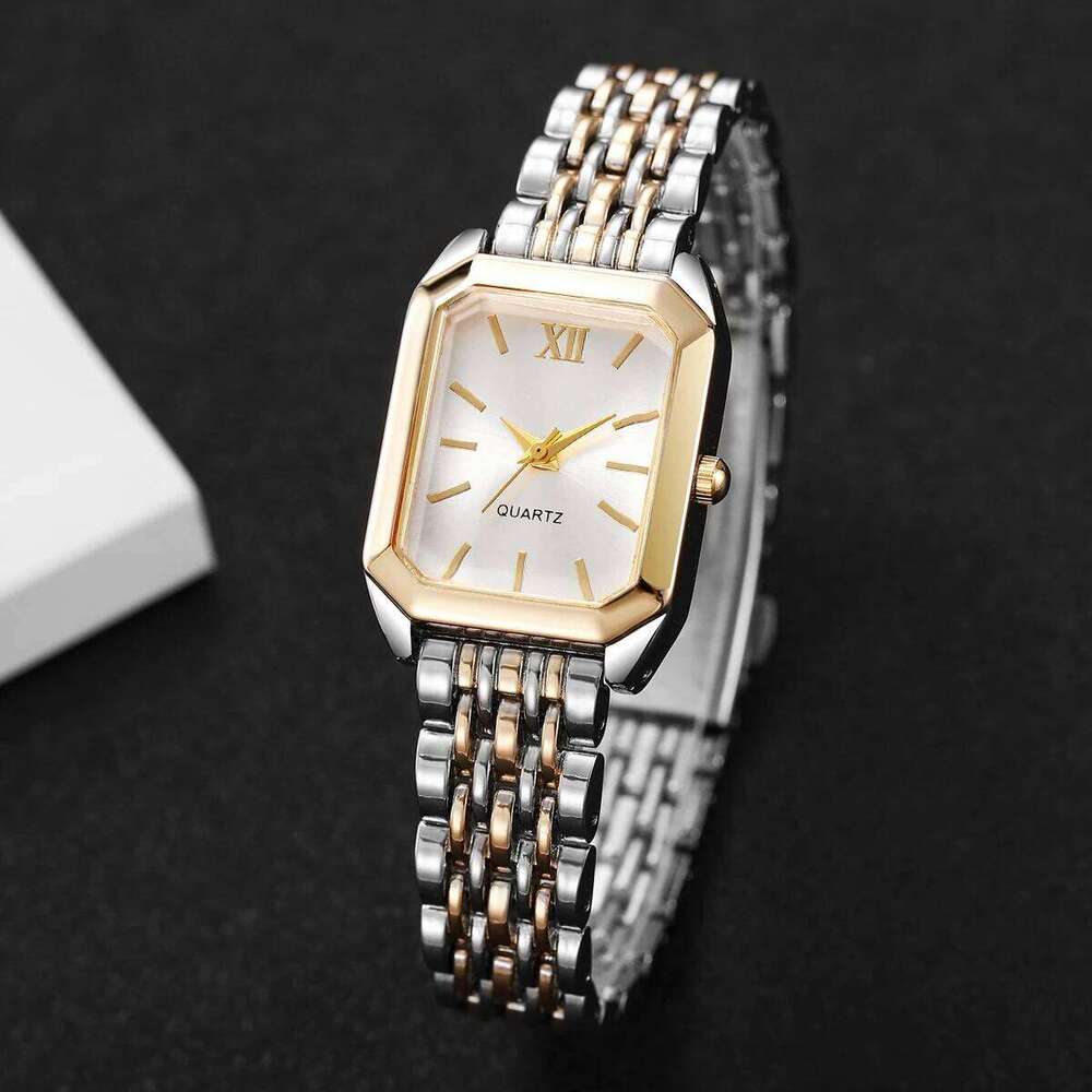 4PCS Elegant Women Rectangle Roma Dial Wrist Fashion Alloy Strap Quartz With Diamond s Set Without Box H260228