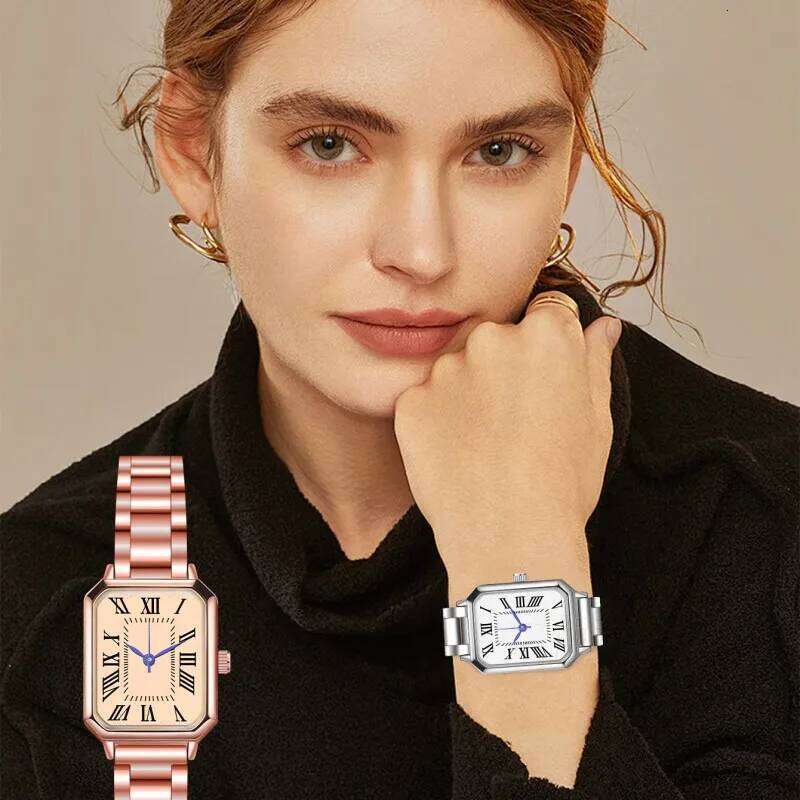 2024 Cross border Foreign Trade New Leisure Fashion Fresh Alloy Steel Strip Square Roman Women's Quartz in Stock H260228