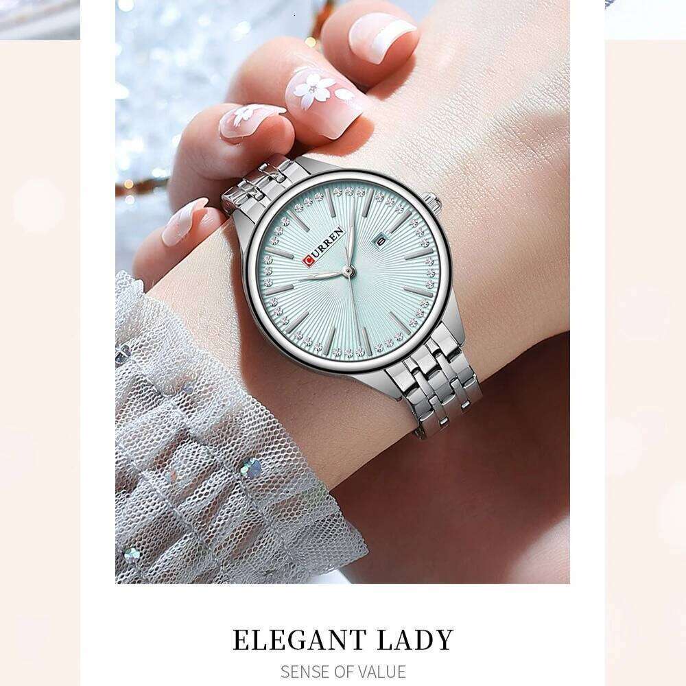 Curren 9099 Fashion Steel Belt Diamond Inlaid Quartz Waterproof Calendar Women's Relogio Feminino H260228