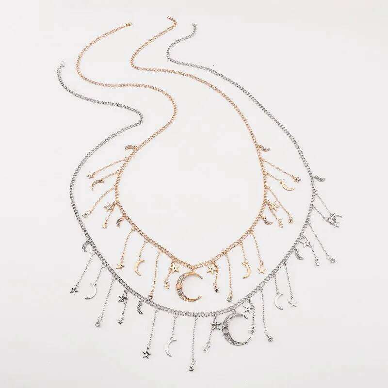 Summer Fashion Star Moon Tassel Waist for Women Sexy Rhinestone Belly Chain Beach Bikini Jewelry Body Decoration H260228