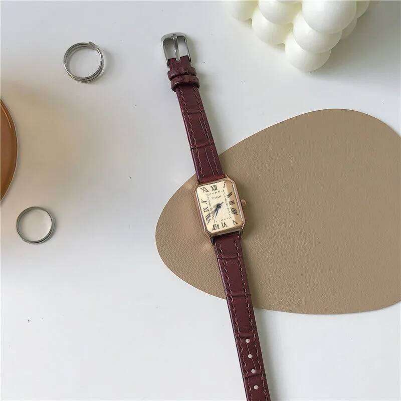 Ladies , temperament retro Roman blue needle scale design simple fashion quartz H260228
