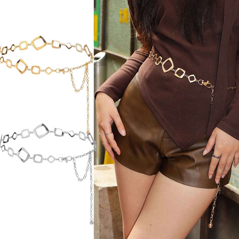 1pc Hollow Square Metal Waist Chain for Women Fashionable Versatile Belt to Wear with Pants H260228