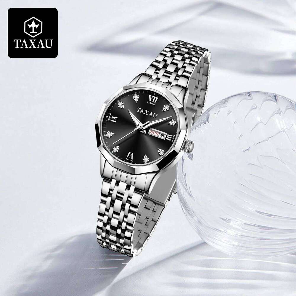 TAXAU Elegant Fashion for Women Best Selling Original Stainless Steel Dual Calendar Waterproof Quartz Ladies H260228