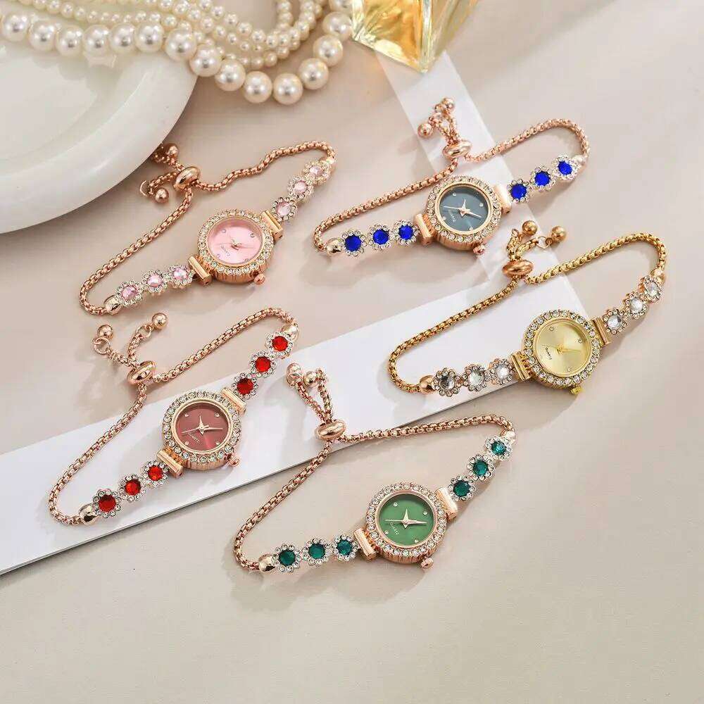 Elegant Women es Fashion Rhinestone Flowers Ladies Quartz Wrist Reloj Mujer Girls Clock Gift H260228