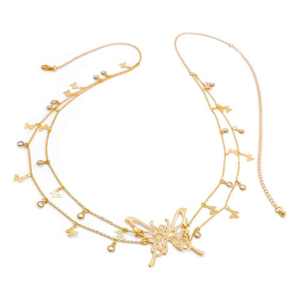 New Trendy Sexy Waist Jewelry Belt Double-layer Golded Metal Hollow Butterfly Tassel Belly Chain Women's Beach Accessories H260228