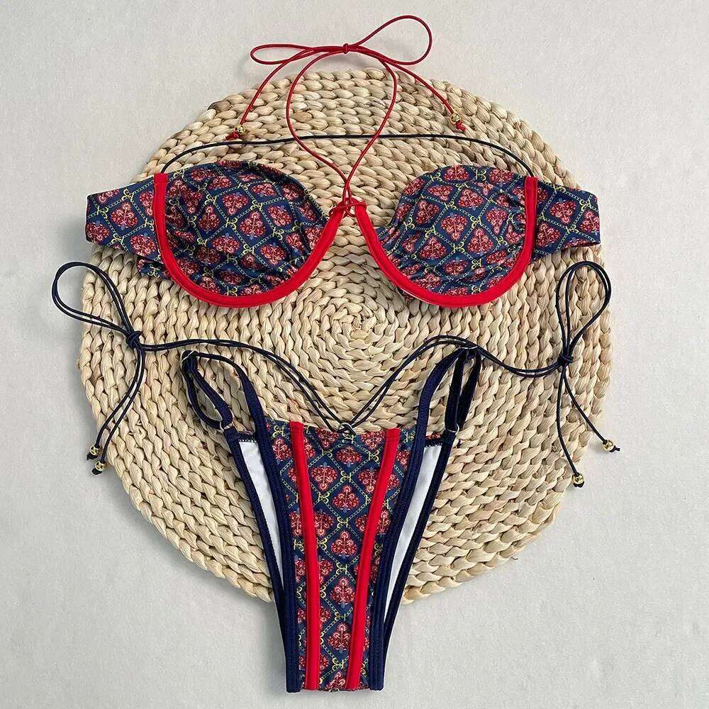 Women Hot Selling Bathing Suit New Summer Set Fashion Sexy Micro Lace Print Bikini Floral on Vacation Z260301