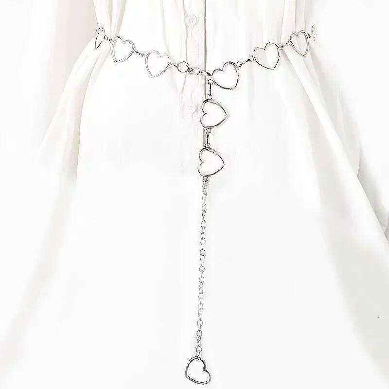 Women Fashion Hip High Gold Silver Narrow Metal Chunky Fringes Crystal Diamond Waist Corset Chain Belt H260228