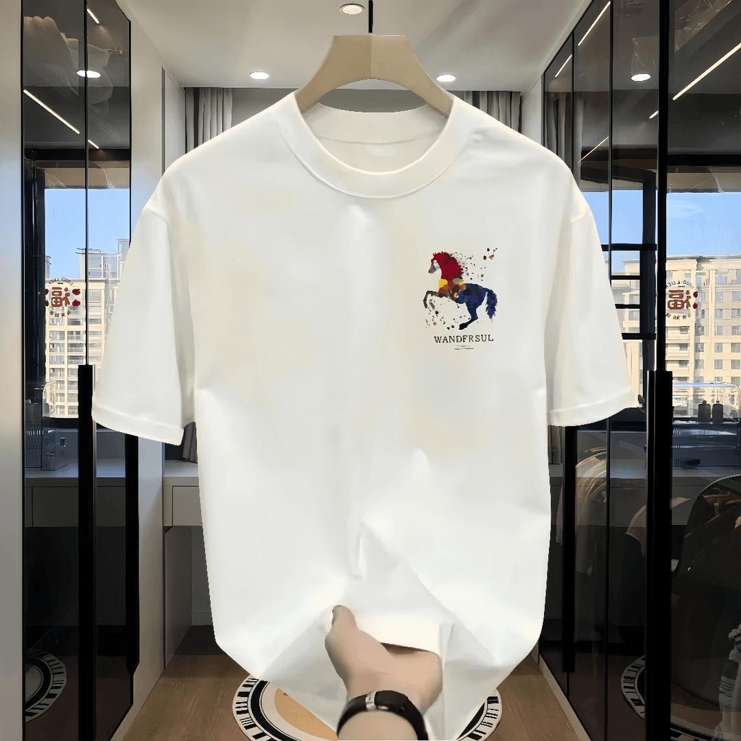 Trendy pure cotton printed design men's short sleeved 2026 summer new best-selling fashionable casual round neck T-shirt