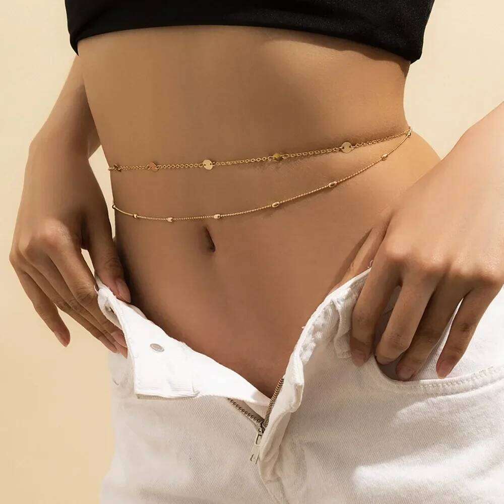 2024 Sexy Double Layer Waist Women Luxury Gold Color Stainless Steel Chain Summer Body Jewelry Accessories for Beach H260228