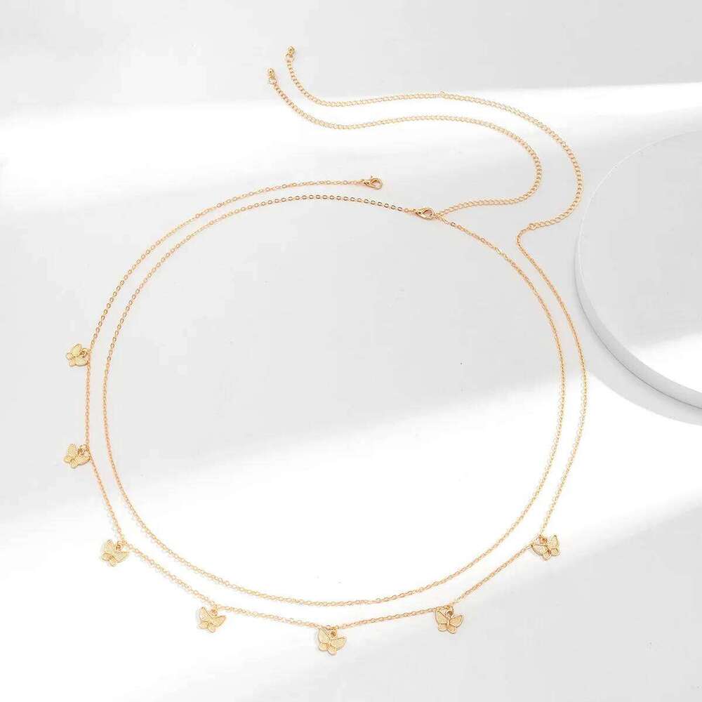 Metal Tassels Butterfly Waist for Women Sexy Charming Double Belly Summer Beach Body Chain Vacation Jewelry Gift H260228