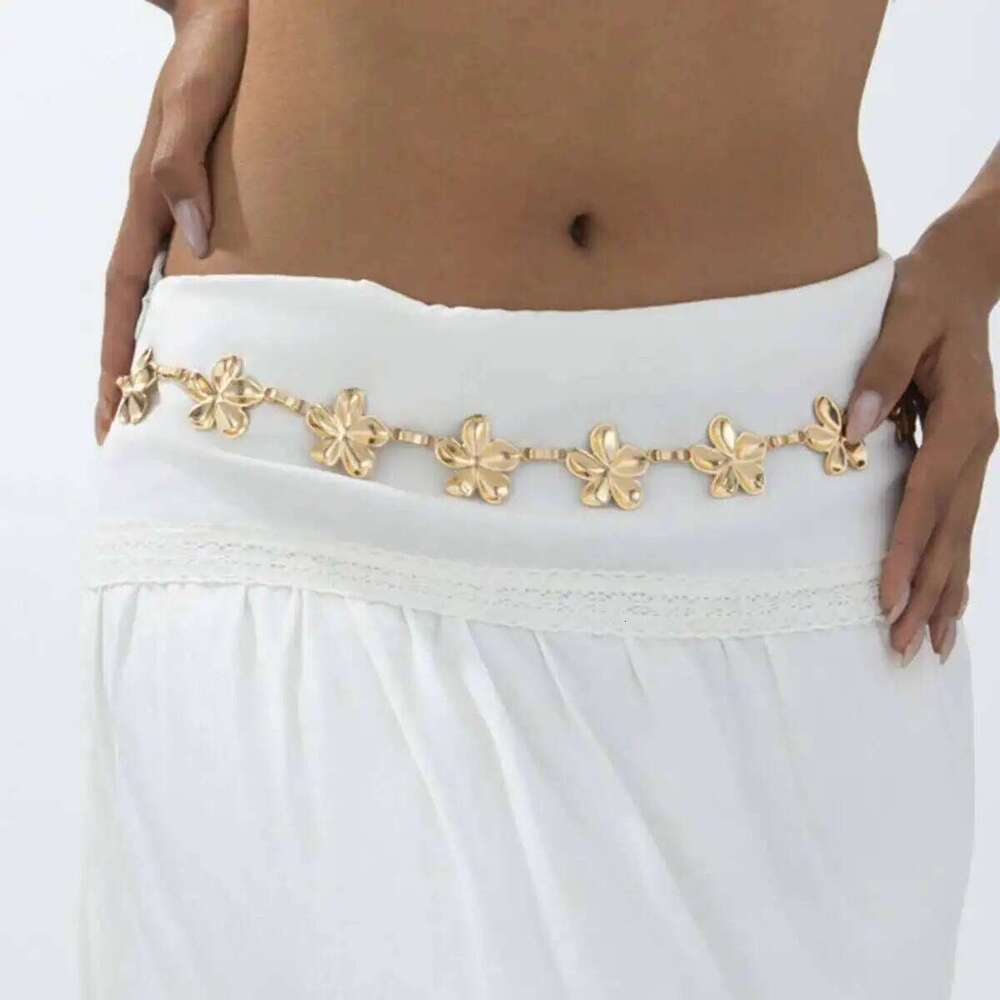 KunJoe Elegant Gold Color Flower Belt Belly for Women Summer Beach Sexy Adjustable Waist Chain Bikini Body Jewelry New H260228