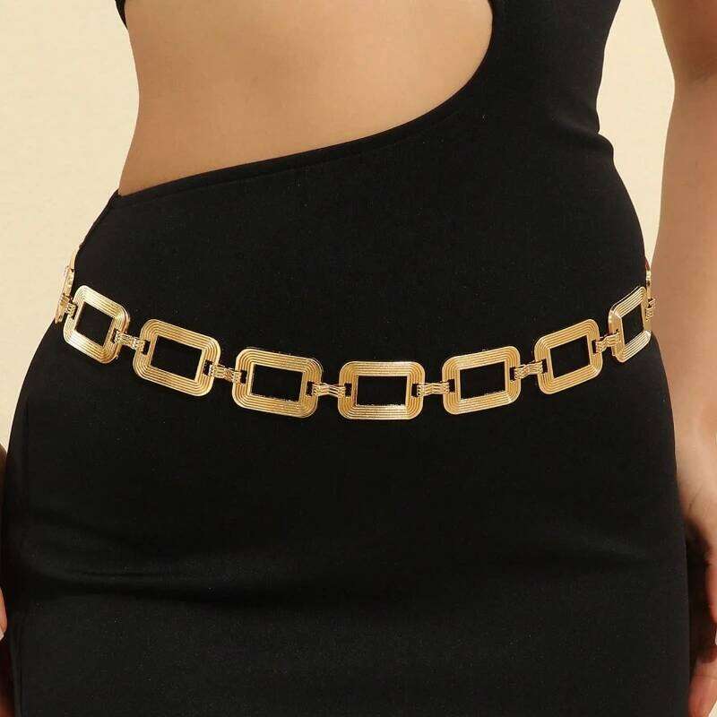 1PC Women's Chain Fashionable Minimalist Square Decor Belt Elegant Matching Dress, Shirt, Jacket, Coat Waist Cincher H260228