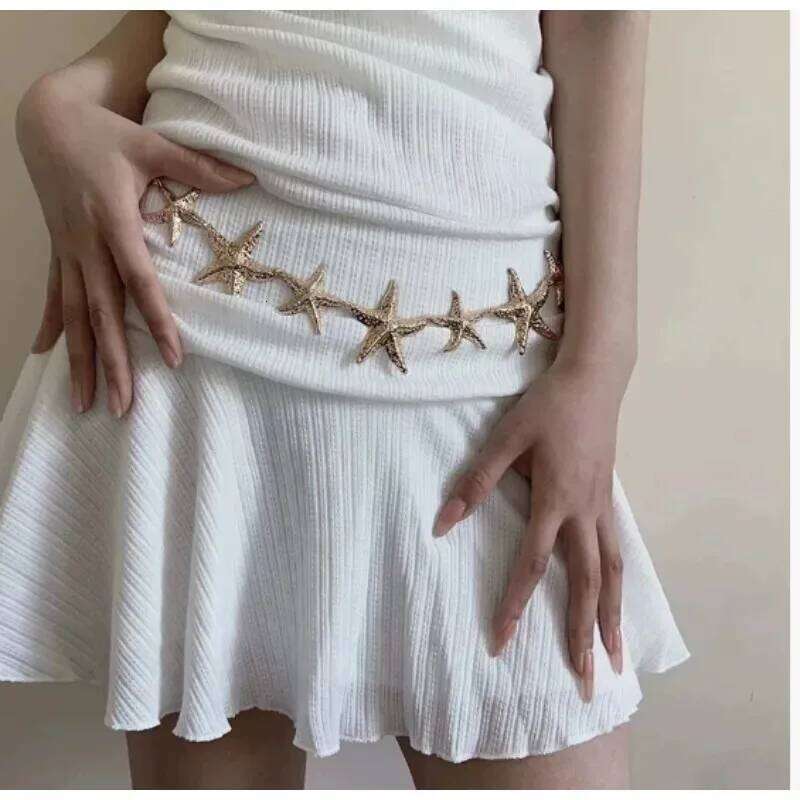 Metal Retro Ethnic Style Starfish Waist Chain Accessories Bohemian Versatile Belt Women's High-end Dress Waistband H260228