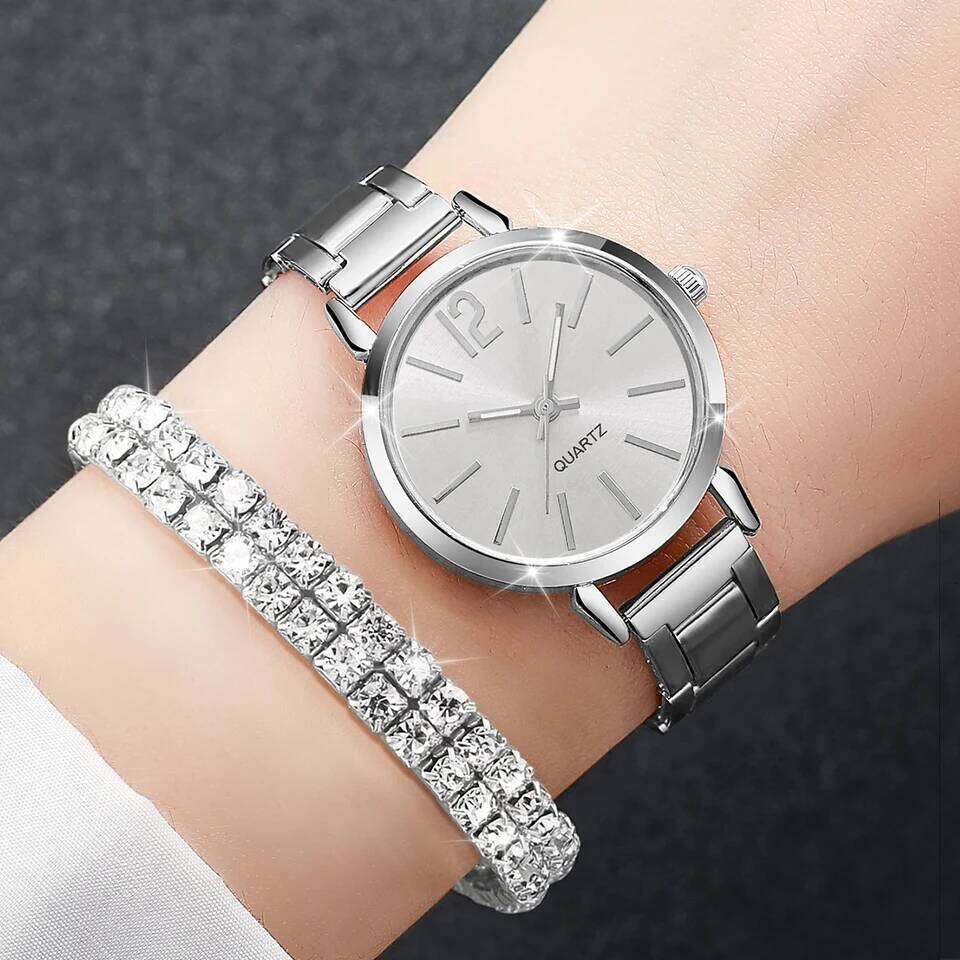 6PCS/Set Women's Fashion Steel Band Quartz es Diamond s SetWithout Box H260228