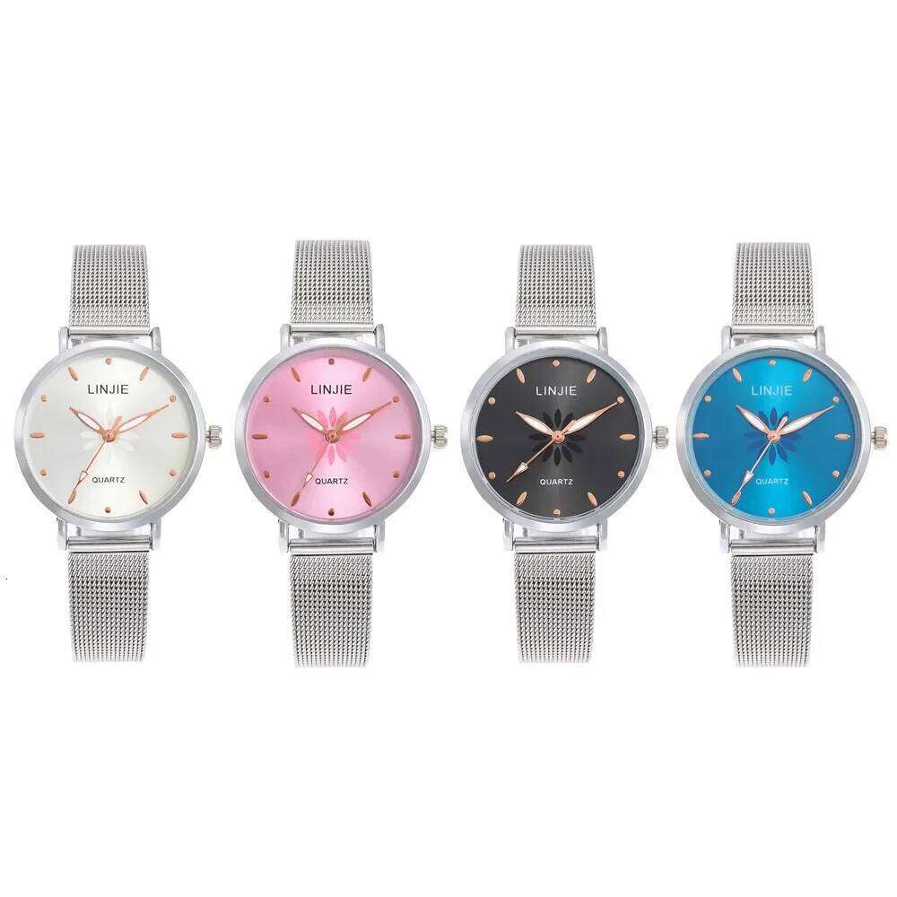 Silver Women Fashion es Minimalist Flowers Ladies Wristes Simple Stainless Steel Mesh Strap Woman Quartz Clock H260228