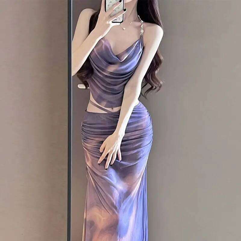 Sexy Bikini Swimwear Women's Three-Piece Set Long Dress Small Chest Gathered Steel Supportive Summer Vacation Beachwear Z260301