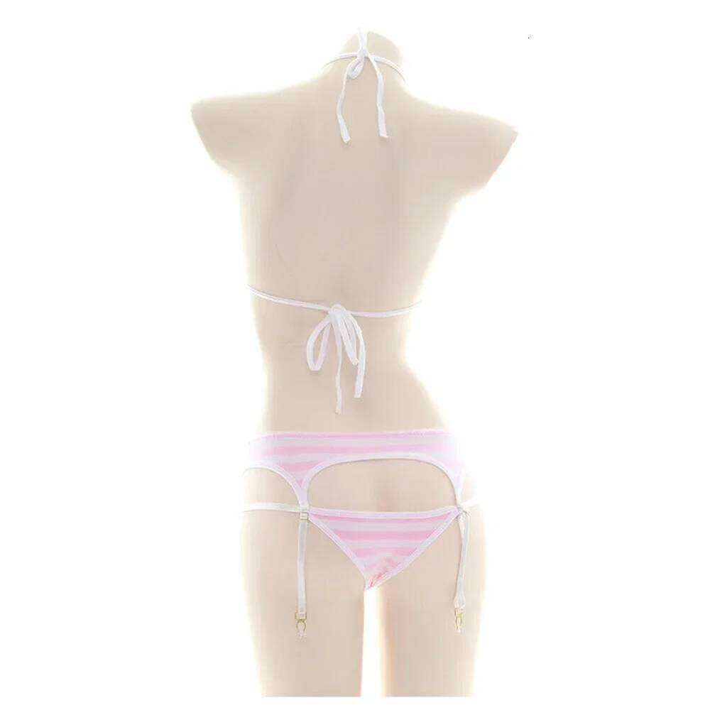 Sexy Bikini Set Women Strap Underwear Stripe Cute Lingerie Micro-Bikinis Swimwear Japanese Schoolgirl Anime Cosplay Z260301