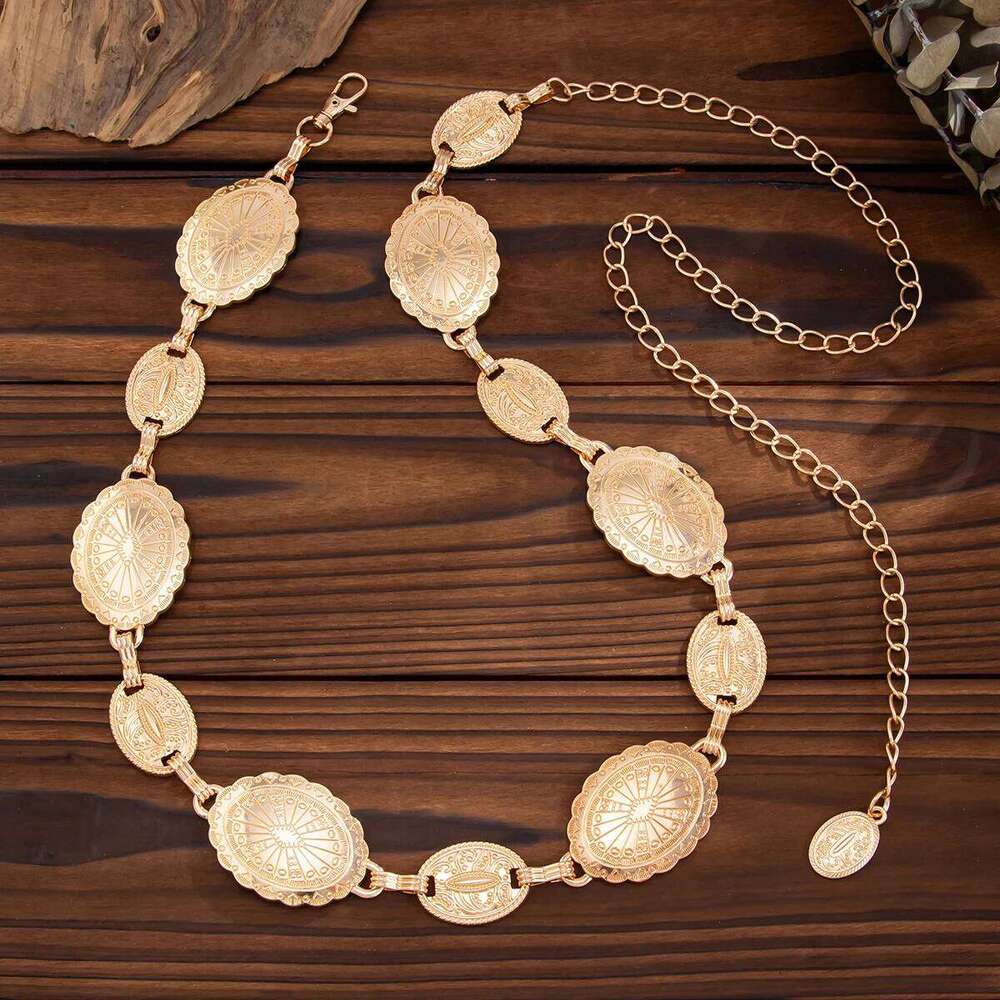 Ingemark Vintage Elliptical Carved Coin Waist Belly Chain for Women New Trend Sexy Adjustable Metal Belt Summer Body Jewelry H260228