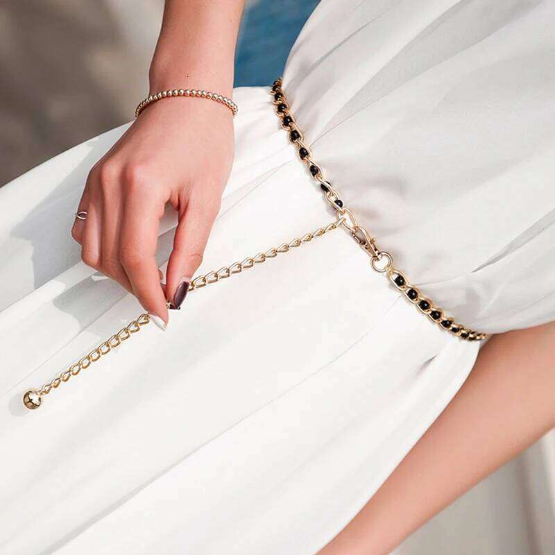 Fashion 1PC Elegant Metal Adjustable Thin Ladies Waist Chain Women Strap Dress Belt Pearl Decorative Clothess Accessories H260228