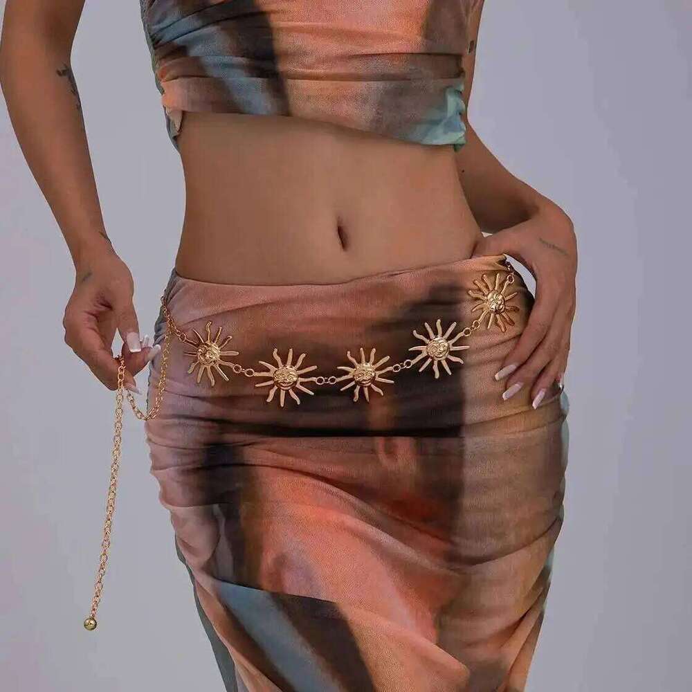 Salircon Boho Sunflower Adjustable Waist Belly Chain Women 2025 Summer Beach Vintage Sexy Bikini Gold Color Pendant Jewelry Gift H260228