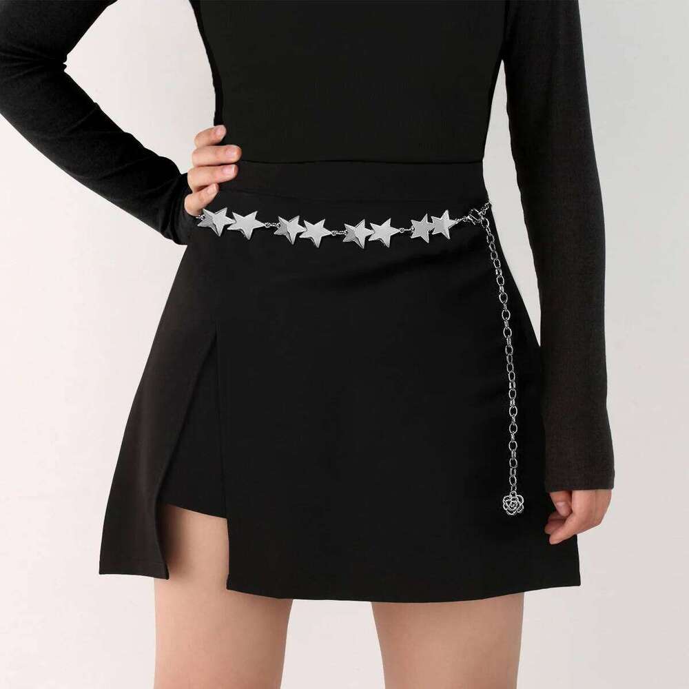 European and American Sweet Star Women's Metal Thin Waist with Skirt Decoration All-match Distinctive Chain Belt for Women H260228