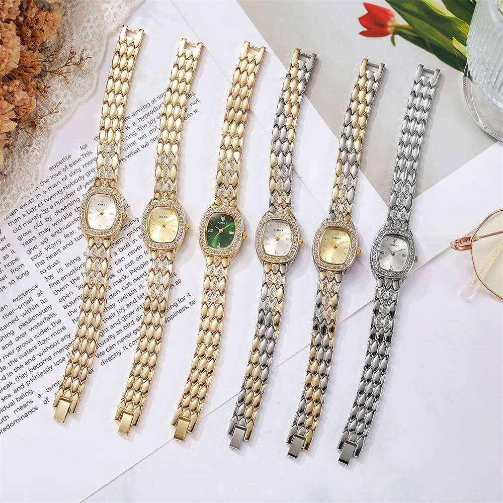 Fashion Quartz Women's Wine barrel Rome Digital Display Casual golden Strap Simple Wrist for Ladies H260228