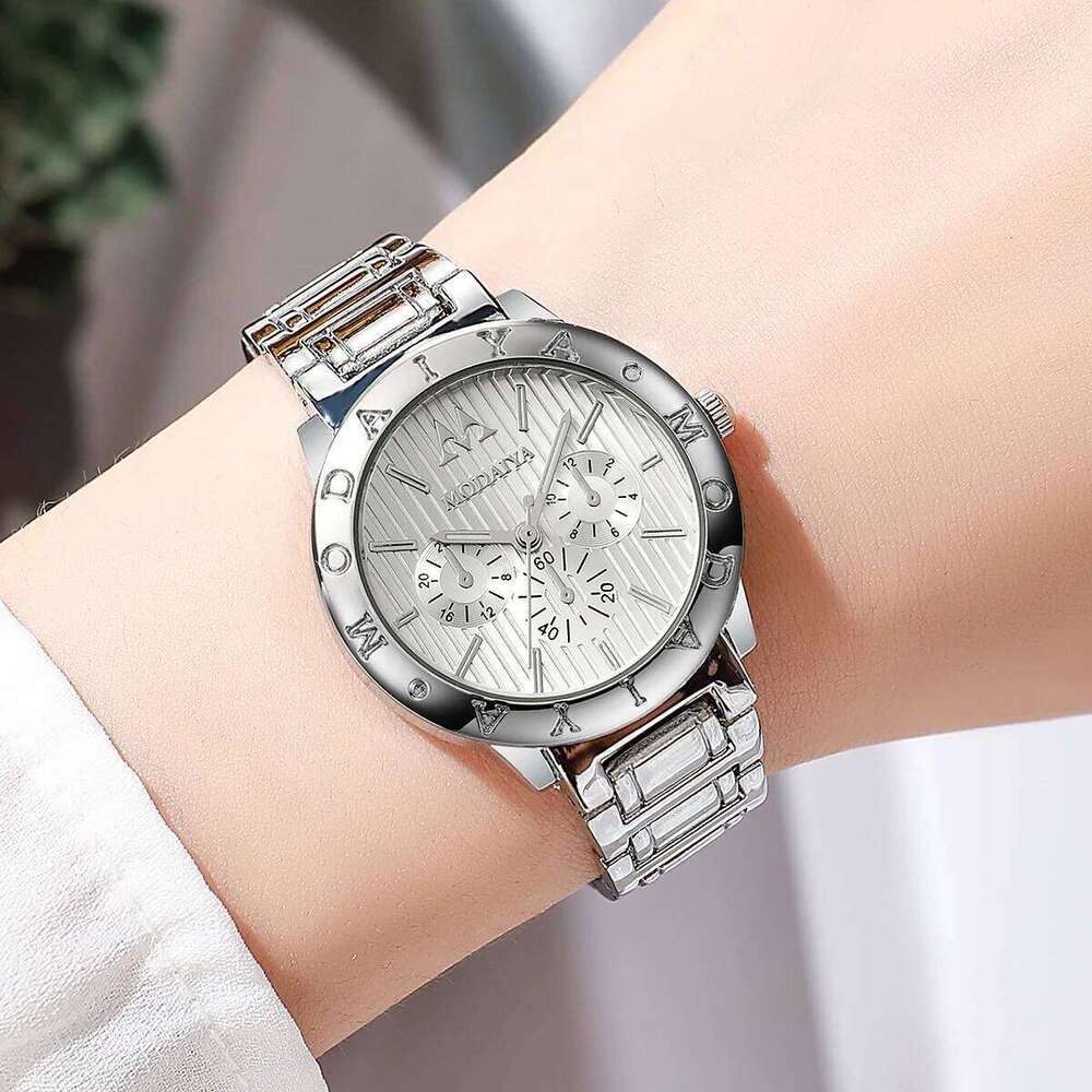 Fashion Light Trendy Round Dial Alloy Strap Women Quartz Jewelry 4 Piece Set for Christmas and Thanksgiving Gifts H260228