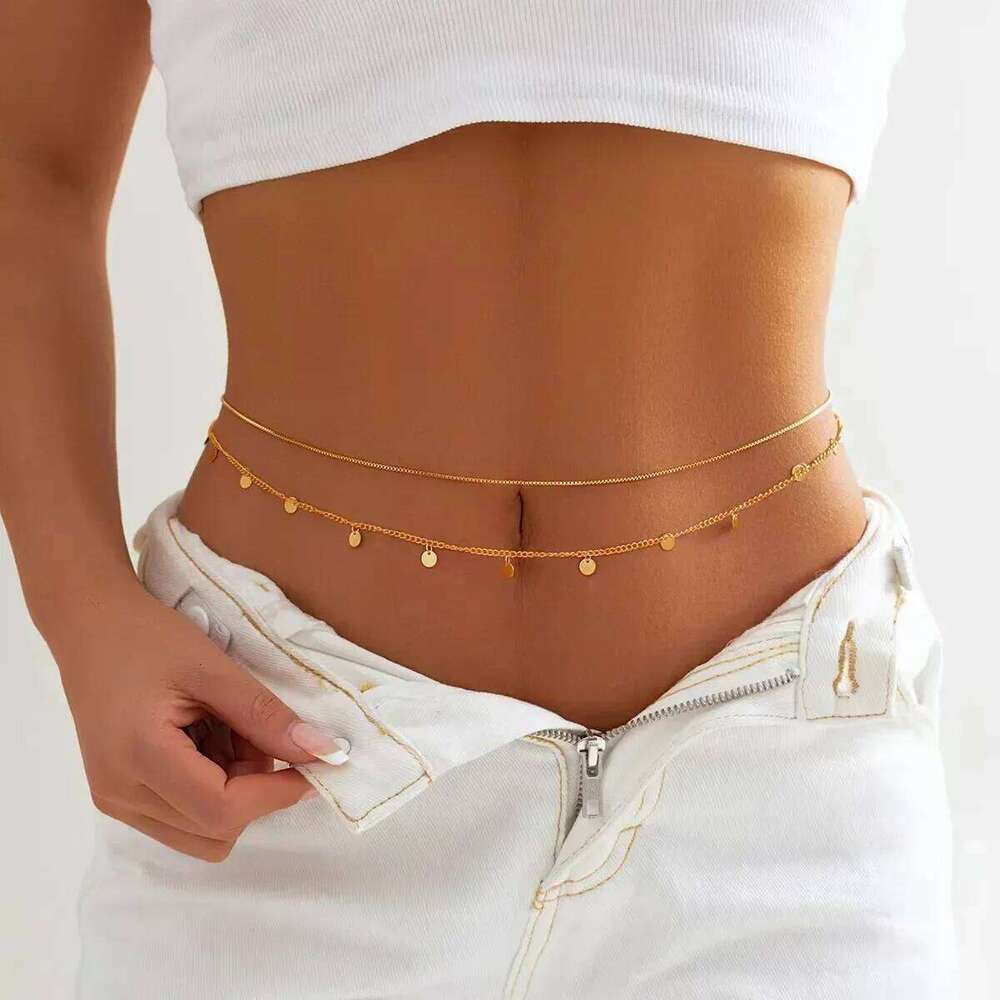 Womens Belly Chain Sequins Silver Gold Metal Beach Body Jewelry Summer Seaside Gift Accessory H260228