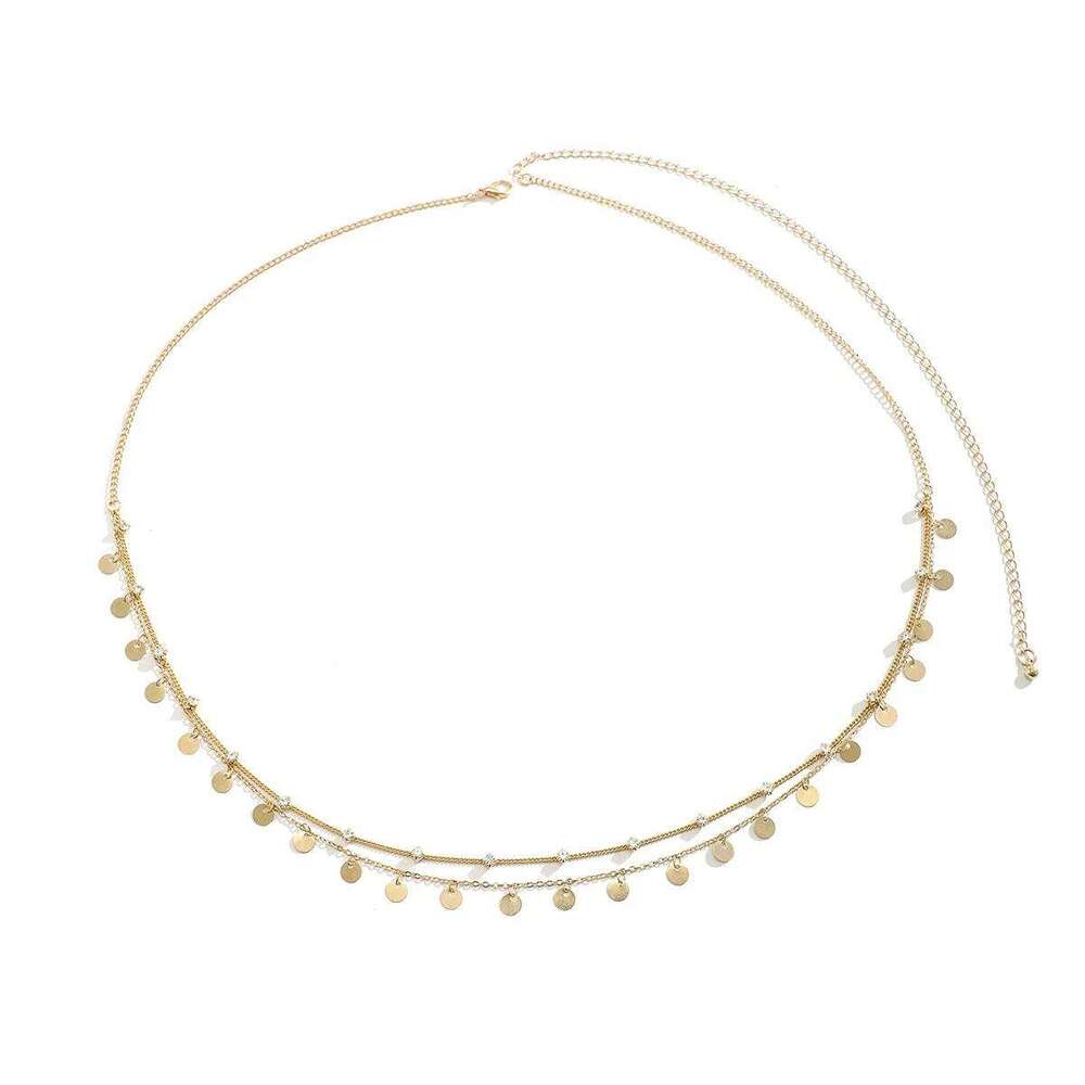Fashionable and Sexy Metal Rhinestone Belly Button Tassel Layered Plain Women's Beach Waist Chain Jewelry H260228