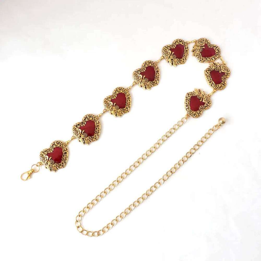 Fashion Adjustable Heart Turquoise Metal Waist Chain Trendy Clothing Matching Belt Retro Versatile H260228