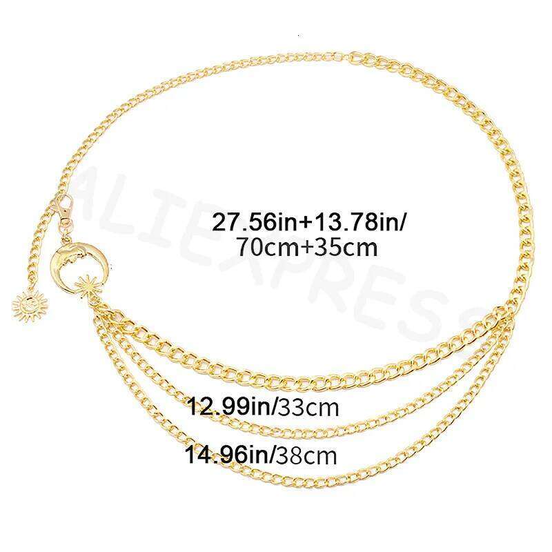1Pc Hip Hop Punk Style European American Fashion Accessory Moon & Sun Crescent Multi-Layer Metal Chain Waist Belt H260228