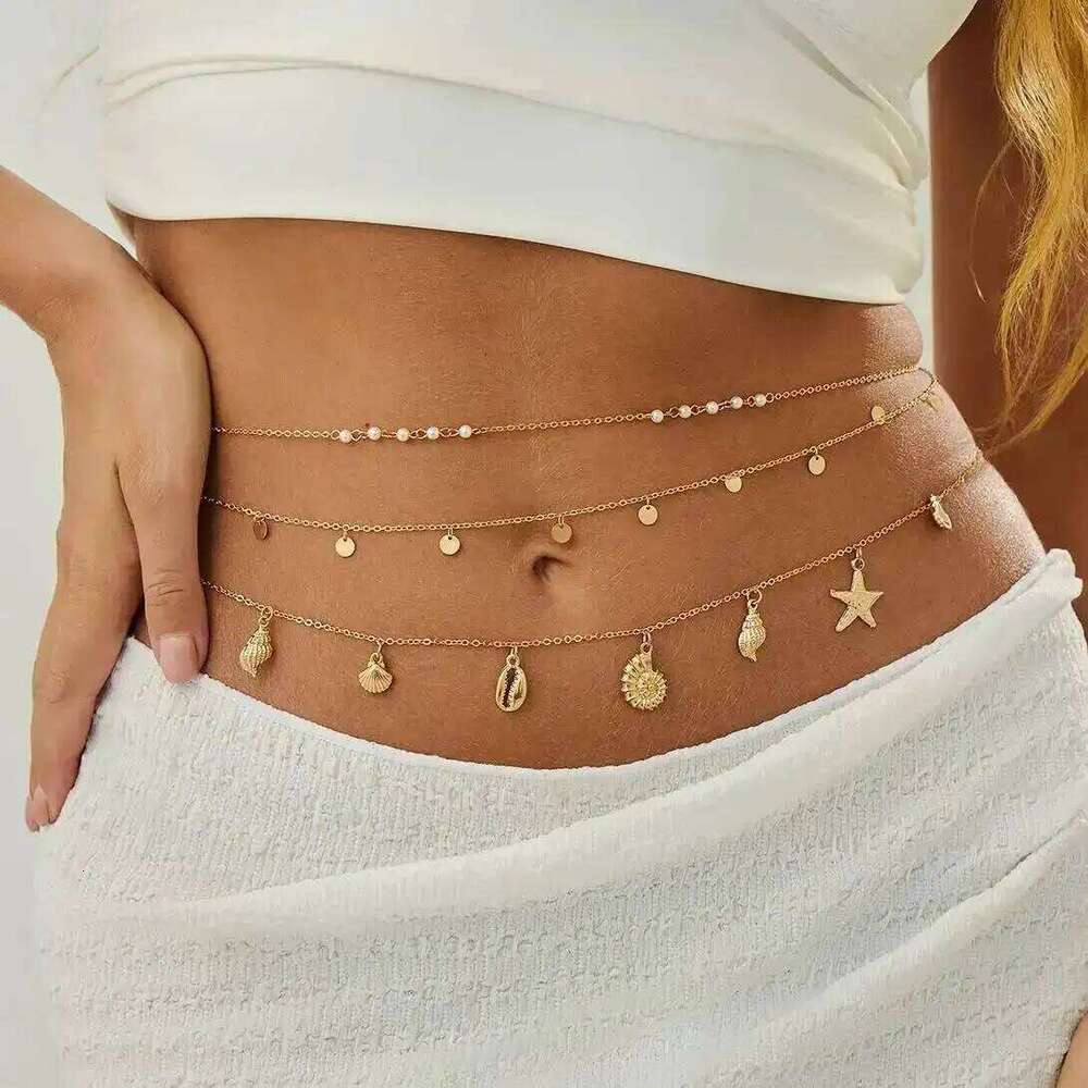 IngeSight.Z 3Pcs/Set Boho Starfish Conch Pendant Waist Belly Chain Women Summer Beach Sexy Bikinis Belt Body Jewelry Accessories H260228