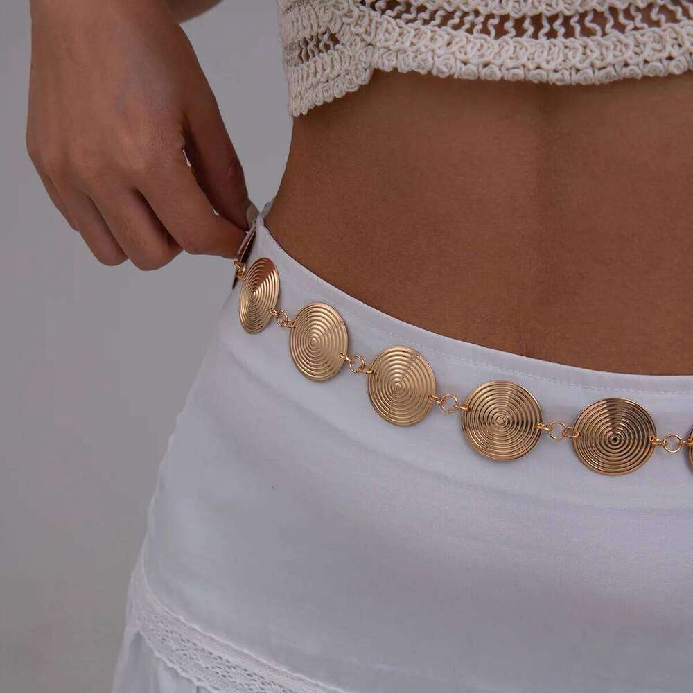 Fashion Irregular Coil Body Ethnic Metal Oval Engraved Waist Jewelry Bohemian Belly Chain Accessories H260228
