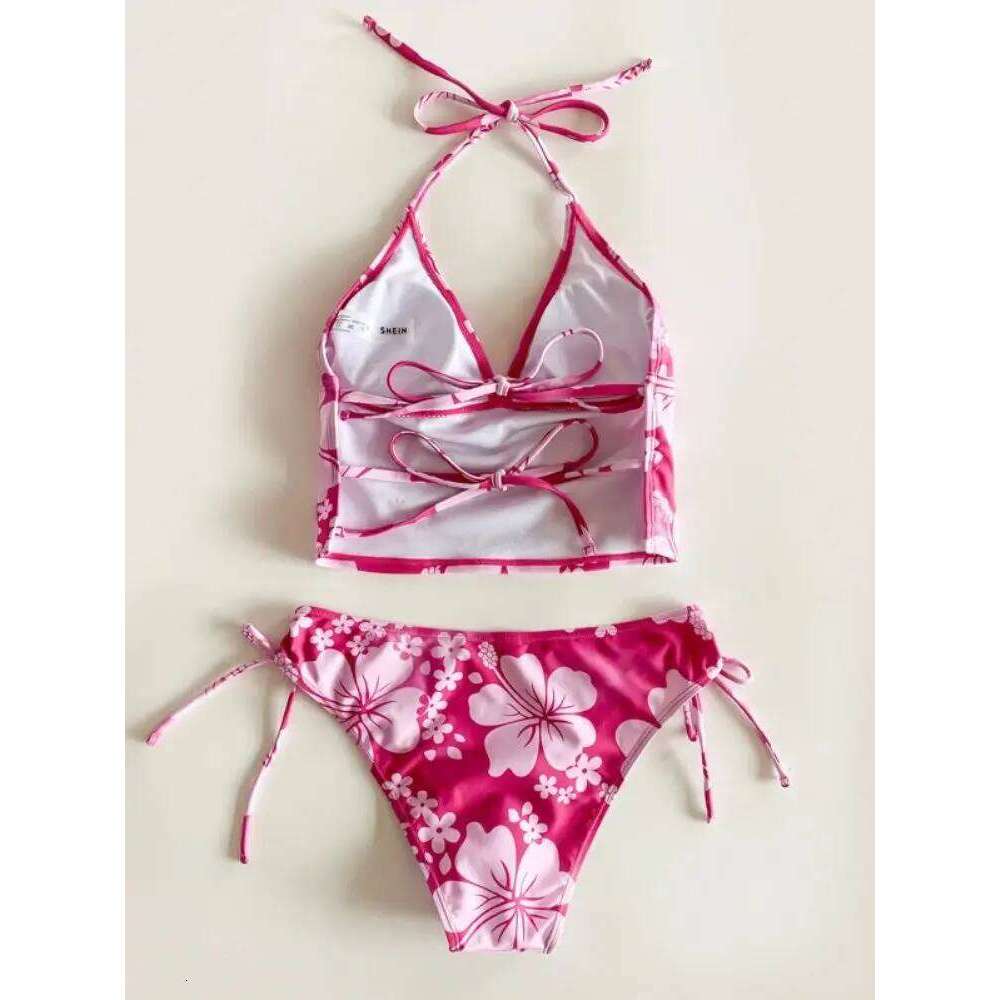 Cikini-Women's Floral Print Halter Bikini Set, Two-Piece Swimsuit, Sexy Swimwear, Beach Bathing Suit, Summer Z260301