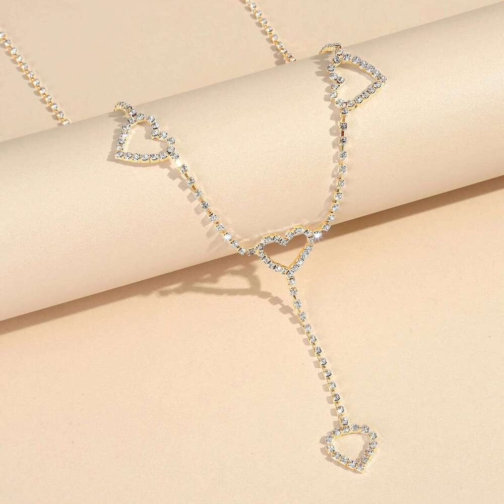 Fashionable Single-layer Heart Pendant Rhinestone Waist Street Photography Women's Body Chain Jewelry H260228
