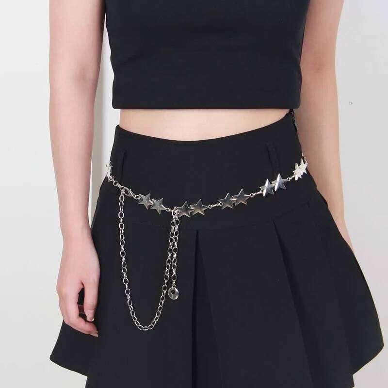 Vintage Star Tassel Waist for Women Fashion Silver Color Metal Pentagram Chain Belt Apparel Accessory Y2K Jewelry Gifts H260228