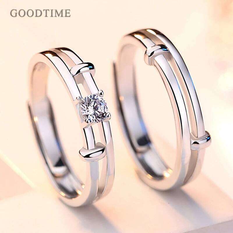 Fashion Real 925 Sterling Silver Wedding Bridal Adjustable and Couple Band Jewelry Finger Ring Valentine Gift H260228