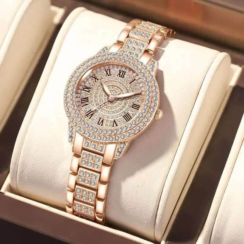 Fashion Wristes Relojes Para Mujer Classic Golden Women Alloy Strap Round Rhinestone Dail Quartz es H260228