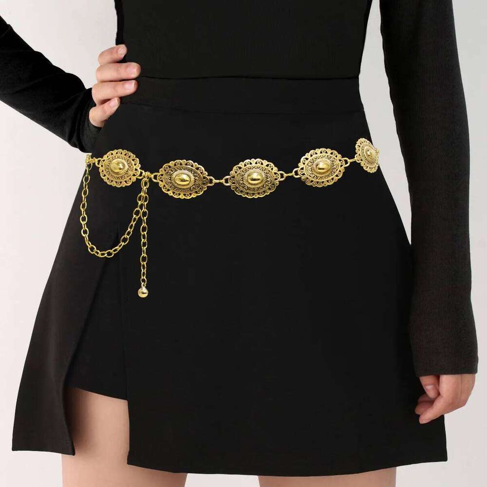 Vintage Engraved Metal Chain Versatile Elegant Women Dress Cincher Fashion Temperament Waist Accessories H260228