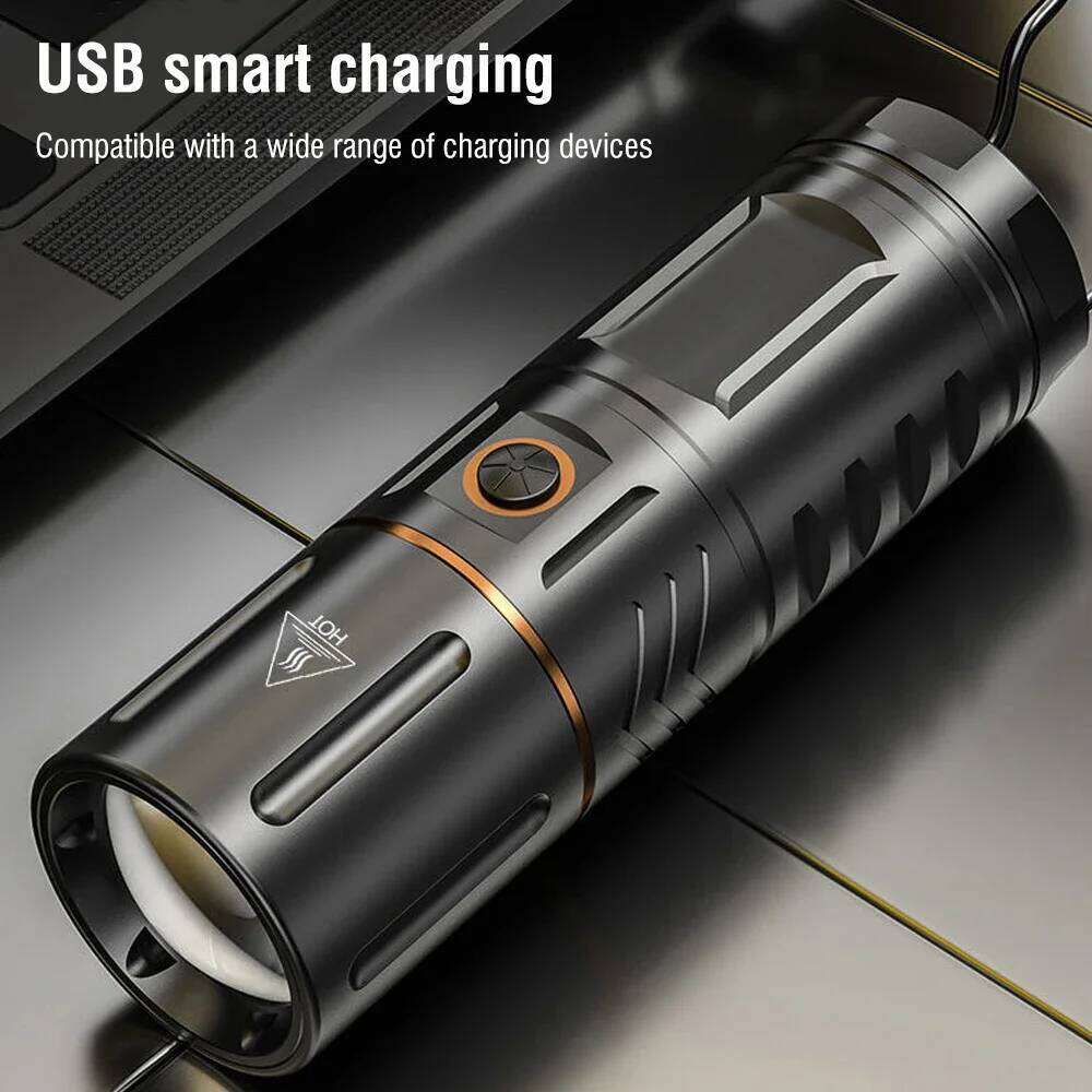 BORUiT 500M Long Throw 3000LM LED Zoom Flashlight Type-C Rechargeable Power Bank Torch IPX5 Waterproof Camping Hunting Lantern Z260301
