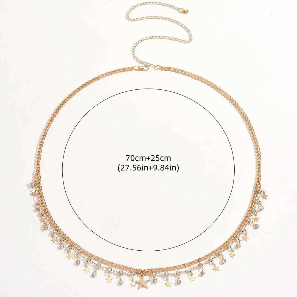 Sparkling Rhinestone Double Layer Body for Women Minimalist Star Pendabt Sexy Waist Link Chain Fashion Boho Beach Jewelry H260228