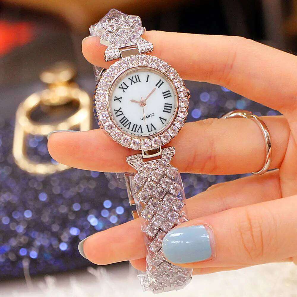 2pcs Luxury Women Rhinestone Rose Gold Fashion Ladies Quartz Diamond Wrist Elegant Female es Set Gift H260228